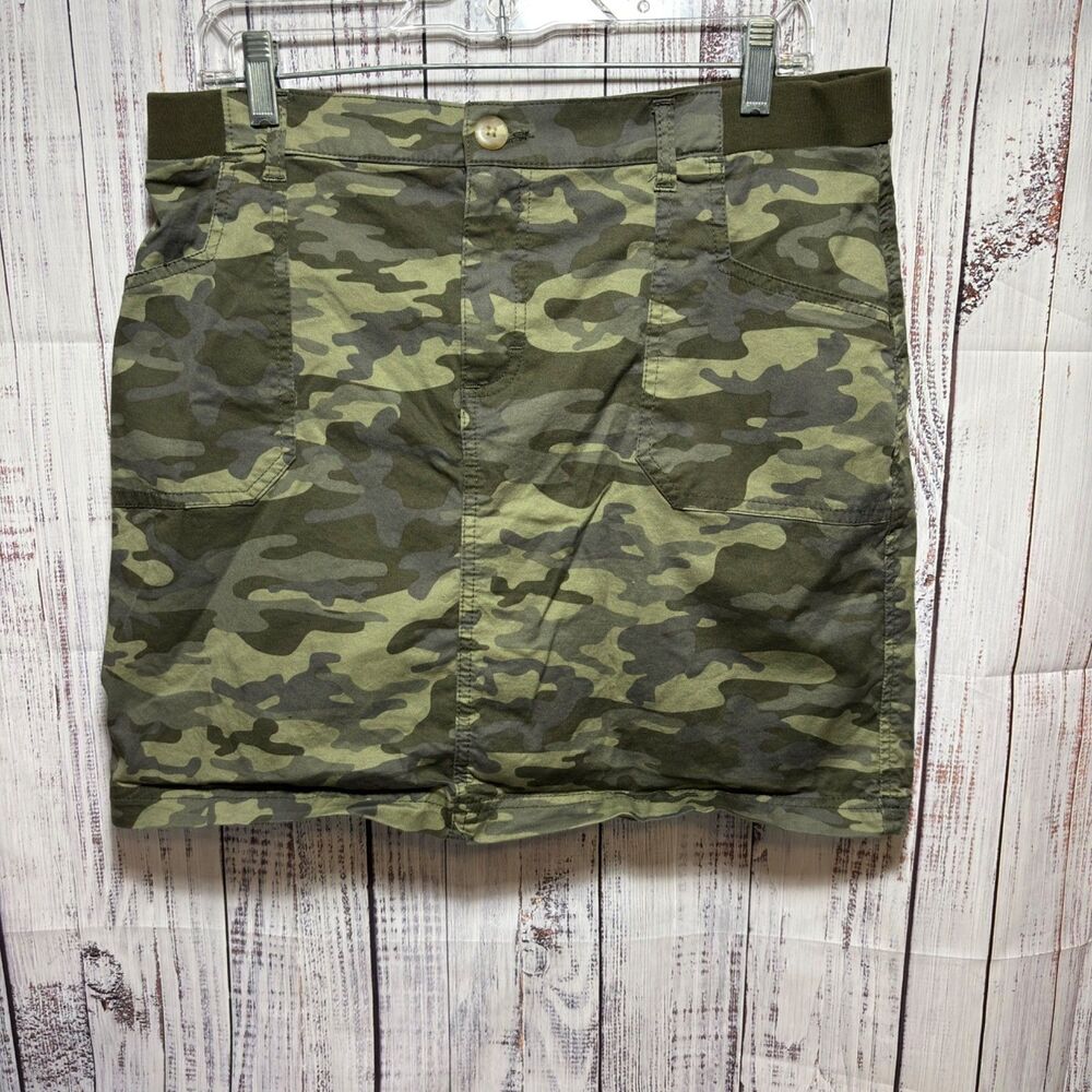 Lee Riders Camo Mid Rise Mini Skirt Stretch Utility Army Green Size 12
